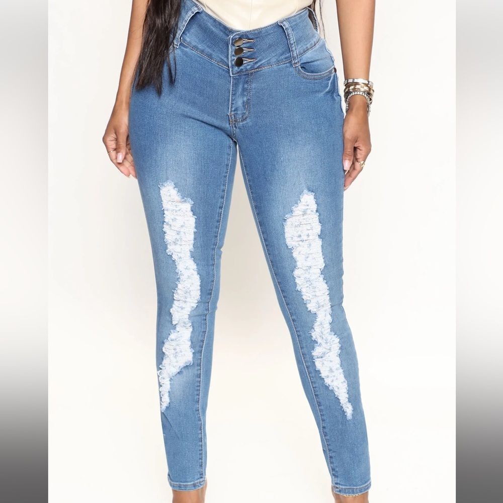 NWT Fashion Nova High Waisted Demi Skinny Jeans Sz 7 - color blue
